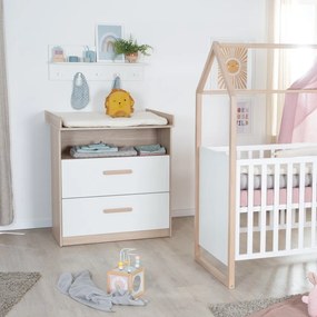 Cassettiera per bambini bianca/di colore naturale con effetto rovere con fasciatoio 88x98x75 cm Cabane – Roba