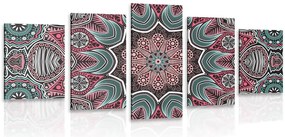 Quadri 5 pezzi – Mandala indiana con motivo floreale
