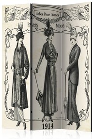 Paravento separè Abito 1914 - silhouette di donne e scritte in francese in tema retro