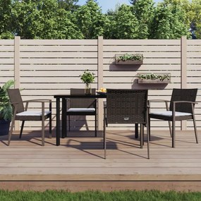 Set pranzo da giardino 5pz con cuscini in polyrattan e acciaio