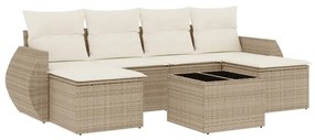 Set Divani da Giardino 7 pz con Cuscini Beige in Polyrattan