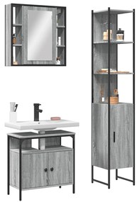 Set mobili da bagno 3 pz grigio sonoma in legno multistrato