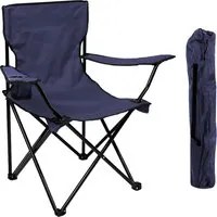 Sedia Camping Pieghevole Struttura In Acciaio Con Tasca PortaBevande Campeggio Sedie Portatile Pescatore SalvaSpazio - Blu