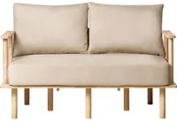 Divano Beige Poliestere Tessuto Rivestito 2 Posti Japandi Stile Minimalista