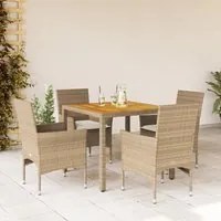 Set Pranzo da Giardino 5 pz con Cuscini Beige Polyrattan Acacia 3278682