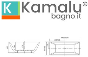 Kamalu - Vasca da bagno 170x80cm installazione freestanding in acrilico | K15A