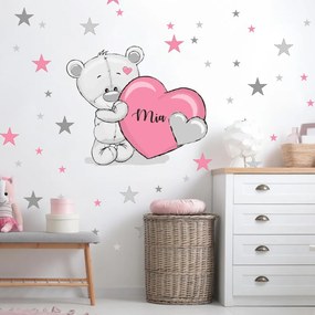 Adesivo colorato da parete - Orsacchiotto rosa con nome | Inspio