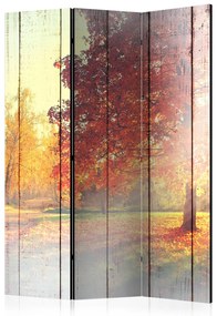 Paravento separè Sole d'autunno (3 pezzi) - paesaggio caldo tra gli alberi