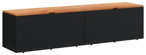 Contenitore giardino nero 220x50x54cm polyrattan e legno acacia