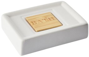 Set accessori bagno ceramica beige e legno chiaro KOUROU Beliani