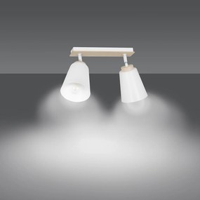 Plafoniera Spot Faretti Orientabili 2 Luci Xiwangmu Acciaio Bianco E Legno Naturale