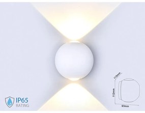 Applique Lampada LED da Muro Palla Sferica 6W 3000K Carcassa Bianca Doppio Fascio Luminoso IP65 SKU-8301