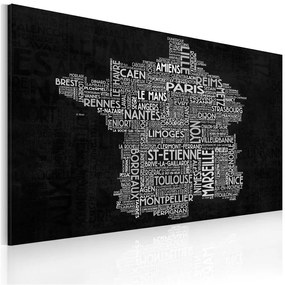Quadro Text map of France on the black background