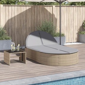 Lettino Prendisole Con Cuscini Beige İn Polyrattan /