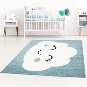 Affascinante tappeto blu per bambini con nuvola felice Larghezza: 140 cm | Lunghezza: 200 cm