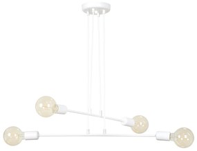 Lampadario Industrial 4 Luci Multiplo In Acciaio Bianco A Bracci