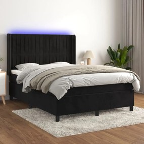Letto A Molle Con Materasso E Led Nero 140x190 Cm İn Velluto /