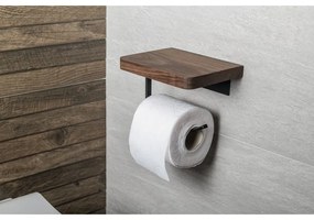 Porta carta igienica a parete in legno marrone con ripiano - Sapho