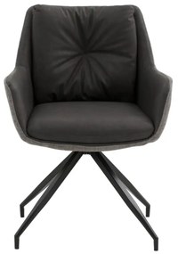 Set di poltroncine girevoli WATSON in similpelle antracite, tessuto grigio e gambe in metallo nero, con braccioli