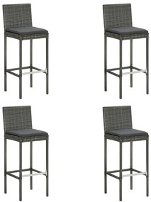 Sgabelli Da Bar Con Cuscini 4 Pz Grigi İn Polyrattan /