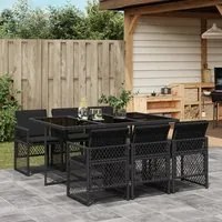 Set da Pranzo da Giardino 7 pz Nero con Cuscini in Polyrattan 3210727