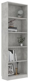 Libreria a 5 ripiani grigio cemento 60x24x175 cm in truciolato