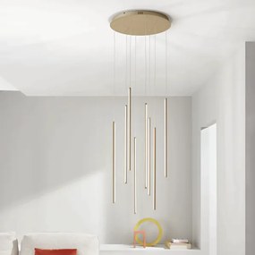 Lampada a sospensione Led verticale 48 cm in metallo verniciato Oro - GENIUS 8 Luci