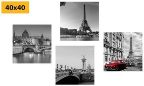 Set di quadri – Parigi con auto rossa retrò