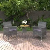 Set da Pranzo per Giardino 3 pz in Polyrattan Grigio 3058463