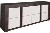 Credenza moderna di design a 4 ante e scaffali, Mobile da soggiorno porta TV, Buffet da cucina, Madia Made in Italy, cm 210x46xh86, colore Bianco e Ossido