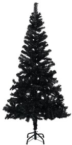 Albero di Natale Preilluminato con Palline Nero 210 cm PVC