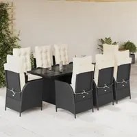 Set da Pranzo da Giardino 9 pz con Cuscini Nero in Polyrattan 3213114