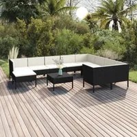 Set Divani da Giardino 11 pz con Cuscini in Polyrattan Nero 3094504