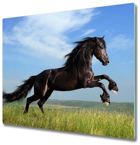 Tagliere in vetro Cavallo nero nel prato 60x52 cm