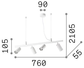 Lampadario Moderna Dynamite Metallo Bianco 4 Luci Gu10 7W 3000K Luce Calda