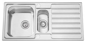Lavello semincasso 1.5 vasche con gocciolatoio laterale destro o sinistro RODI Urban 100 inox L 50 x L 100 x P 20 cm argento