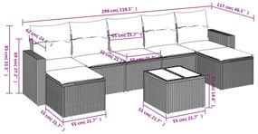 Set divano da giardino 8 pz con cuscini grigio in polyrattan