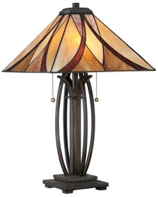 Lampada Da Scrivania Tiffany Asheville Metallo Bronzo Valiant 2 Luci E27