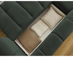 Divano angolare verde allungabile e con contenitore (penisola a sinistra/chaise lounge) con rivestimento in ciniglia Fuji – Bobochic Paris