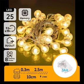 Aigostar - Catena luminosa da esterno a LED 25xLED/3xAA/8 funzioni 2,8 m IP44 bianco caldo