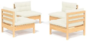 Set divani da giardino 4 pz con cuscini crema in massello di pino