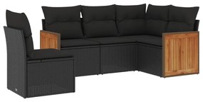 Set divani da giardino 5 pz con cuscini in polyrattan nero