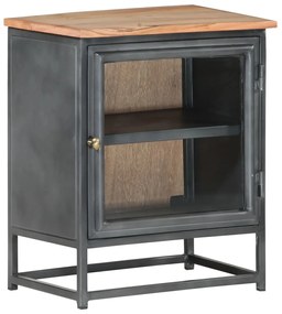 Comodino Grigio 40x30x50 Cm İn Legno Massello Di Acacia /