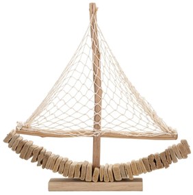 Scultura in Legno di Barca a Vela 45x7x45 cm