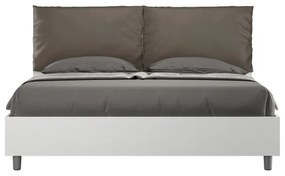 Letto matrimoniale contenitore 160x190 bianco frassino cuscini similpelle cappuccino Egos Antea