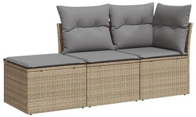 Set divano da giardino 3 pz con cuscini beige in polyrattan