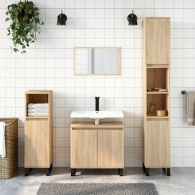 Set di mobili da bagno 3 pz rovere sonoma in legno multistrato