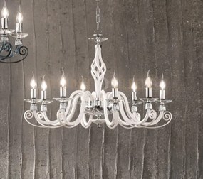 Lampadario 1306 8 luci bianco e cromo attacco e14 d.84cm