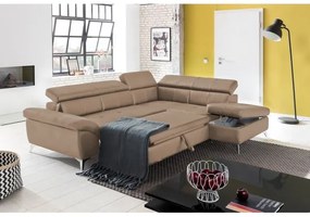 Divano angolare in pelle Salerno II, letto, angolo destro, marrone