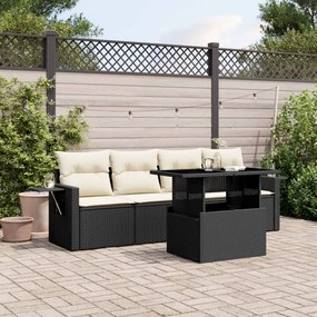 Set divani da giardino 5 pz con cuscini in polyrattan nero